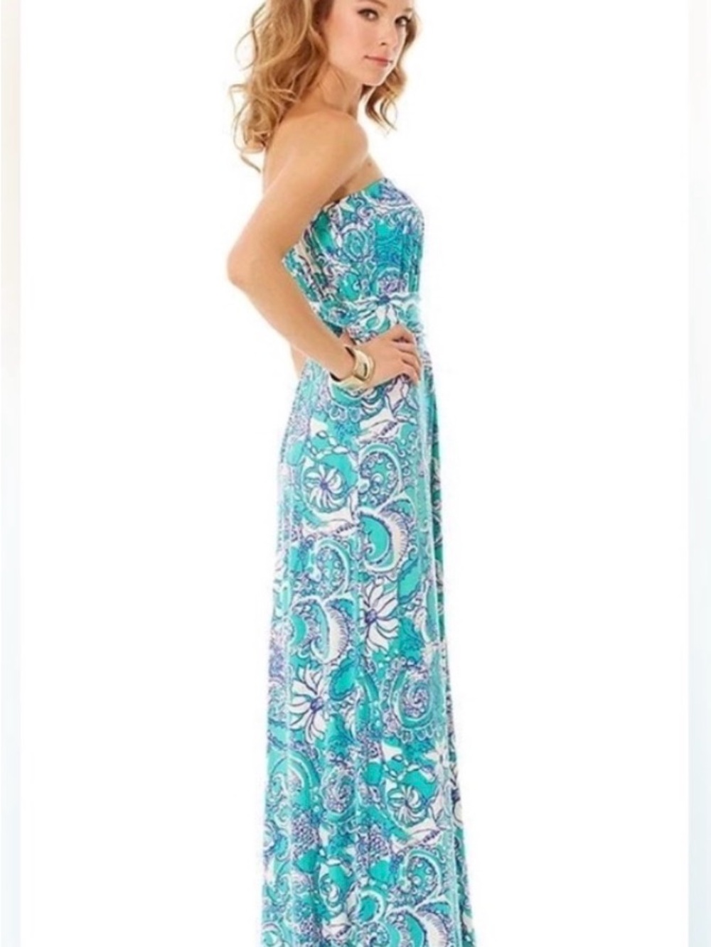 NWT Lilly Pulitzer Holbrook Strapless Maxi Dress in
"Montauk Seafoam Green" - Picture 3 of 13